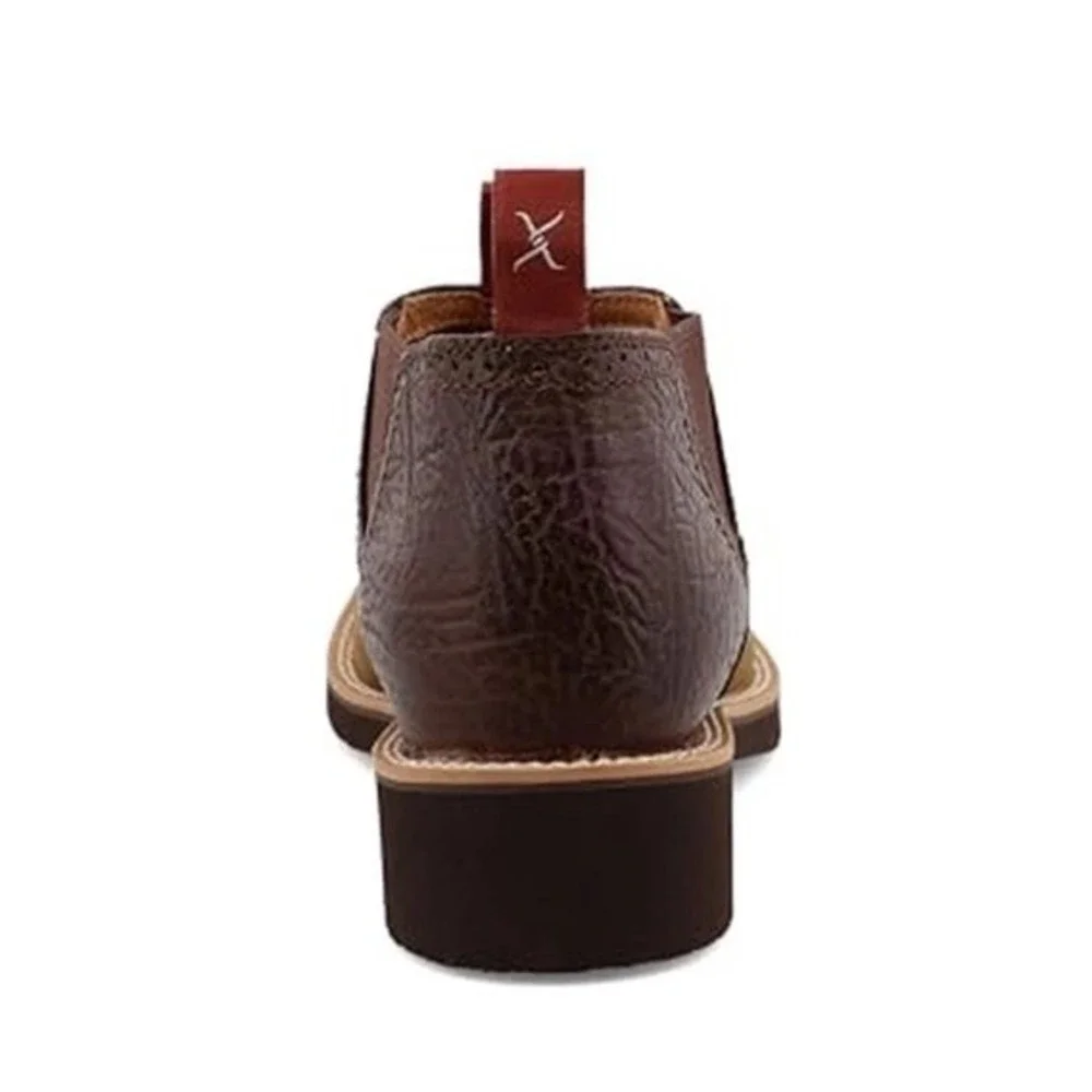 Twisted X Cow Dog Slip-On Men Brown Leather Western Ankle Boots Size 12 MCD0002